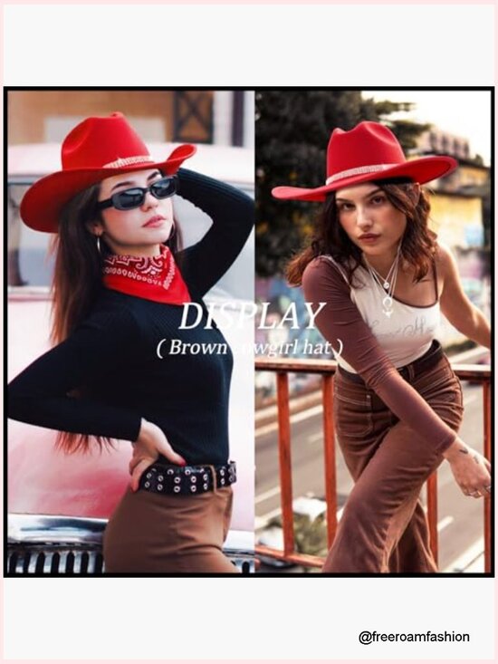 Wide Brim Felt Cowboy Hat with Rhinestones, Bandana & Necklace Set main image 7